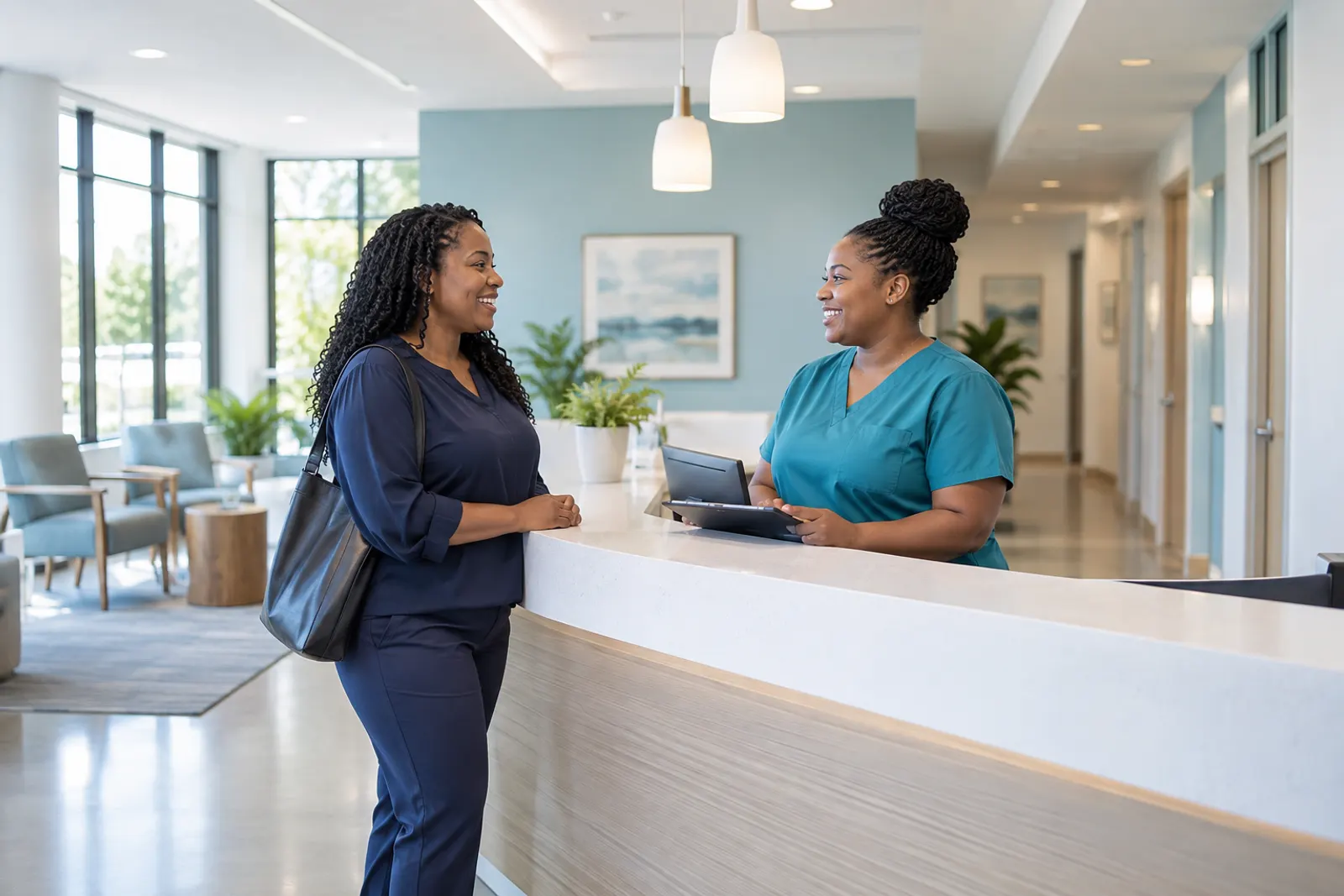 A clinic professional welcoming a client